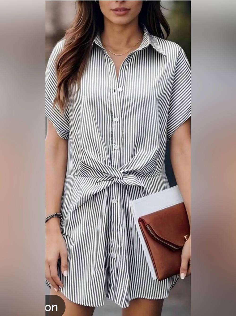 SHEIN  Striped Button-Down Tie-Front Shirt Dress